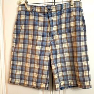 Banana Republic Factory Men’s Size 34 Cotton Blue and Tan Plaid Shorts 4 Pockets